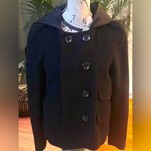 BCBGMaxAzria black coat with Hood wool